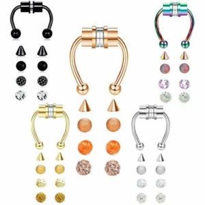 Nicht Piercing Magnet Stahl Ohr Nasen Ringe Fake Piercing Septum Clip 5 Stück Perlen - Bild 1 von 14