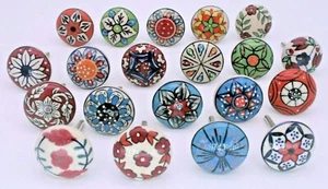 Hand Parint Lot 10 Colorful Ceramic Cabinet Knobs Drawer Door Handles Pull Draw - Picture 1 of 6