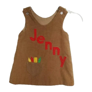 Childs 80s Corduroy Brown Dress W Jenny On The Front The Pine Needle - Picture 1 of 11