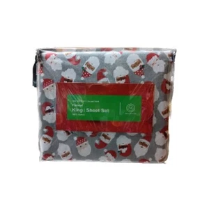 Martha Stewart Collection Santa Cotton Flannel 4 Pc Set, King - Picture 1 of 3