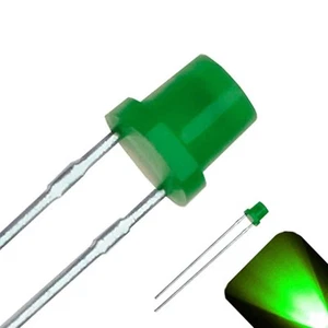 100 x LED 3mm Verde Puro Diffuso Ultra Luminoso Piatto Grandangolare Luce LED RC - Foto 1 di 3