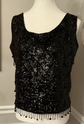 Top vintage con cuentas a mano forrado de lana elástico hecho en Hong Kong talla M Foto 1 de 4