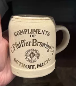 RARE PRE-PROHIBITION PFEIFFER BEER MUG / STEIN C. PFEIFFER BREWING CO DETROIT MI - Picture 1 of 9