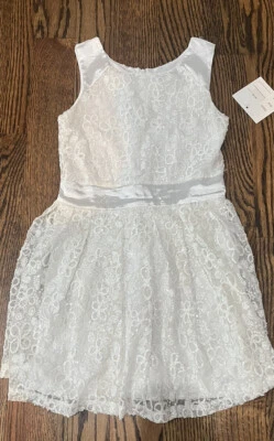 NOVO Vestido de Festa Elisa B Meninas Lantejoulas Brancas/Cetim - Tamanho 7 - Imagem 1 de 3