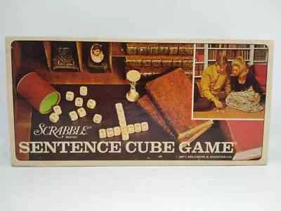 Vintage 1971 Scrabble Sentence Cube Word Game Wood Dice Complete - Image 1 of 4
