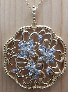 1.3ctw GENUINE AQUAMARINE STONE & DIAMOND FLOWER PENDANT NECKLACE NEW - Picture 1 of 1