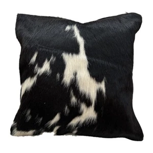 Funda de cojín de piel de vaca blanca y negra de lujo, reversible, 38,1 x 38,1 cm, parte trasera de terciopelo - Imagen 1 de 8