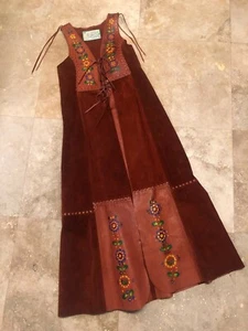 Chaleco de Cuero Char de Colección Años 70 Chaqueta Polvorín Pintado a Mano Cosido a Látigo Hippy Boho - Imagen 1 de 3