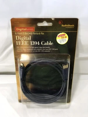 NOS Radio Shack Digital IEEE 1394 Cable 6-Pin to 4-Pin 6' New in Package 15-2310 - Image 1 of 4