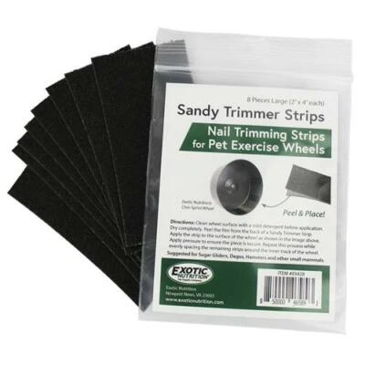 EXOTIC NUTRITION Sandy Trimmer Strips (8 Pack) - Stick On Nail Trimming for Pet Exercise Wheel