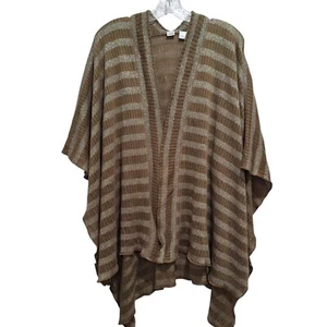 CHICO'S Pullover olivbraun Ruana Metallic Wickel gestreift offen Cardigan One Size - Bild 1 von 9