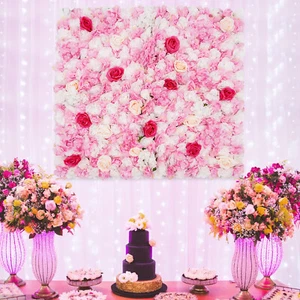 Fondo de pared de flores artificiales paneles de flores de rosa de seda decoración de telón de fondo de boda - Imagen 1 de 16