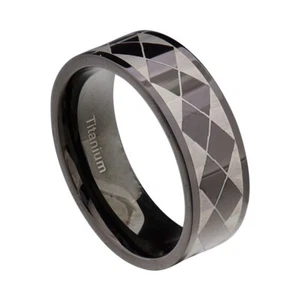 Titanium Black/White Celtic Scroll Etch Band Infinity Men's Wedding Ring - Picture 1 of 7