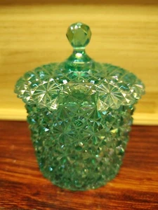 Fenton Aqua Iridescent Carnival Glass Daisy Button Pattern Candy Jar Ice Bucket - Picture 1 of 8