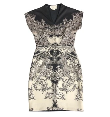 Artelier Nicole Miller Dress Womens 2 Brown Baroque Front Zip Body Con Sheath - Image 1 of 4