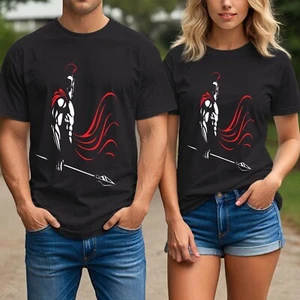 Spartan Warrior T-Shirt | Bold Greek Soldier Spear & Cape Graphic Tee for Unisex - Picture 1 of 20