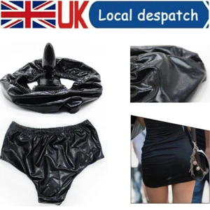 Women PVC Wet Look Underwear Panties Briefs Knickers with Silicone Fancy Plug UK - Picture 1 of 5