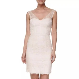 Monique Lhuillier Blush Pink Sheath Mini Dress Sweetheart Neckline Size 14 - Picture 1 of 9