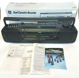 General Electric GE 4-5639A Boombox Dual Cassette Deck Orig Package TESTED WORKS