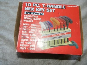 (METRIC) 10 PC. T-HANDLE COLOR CODED HEX KEY SET - Picture 1 of 7
