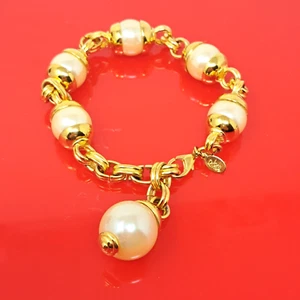 Joan Rivers Gold Tone Chunky Link Bracelet w/ Large Cream Faux Pearl - Picture 1 of 8