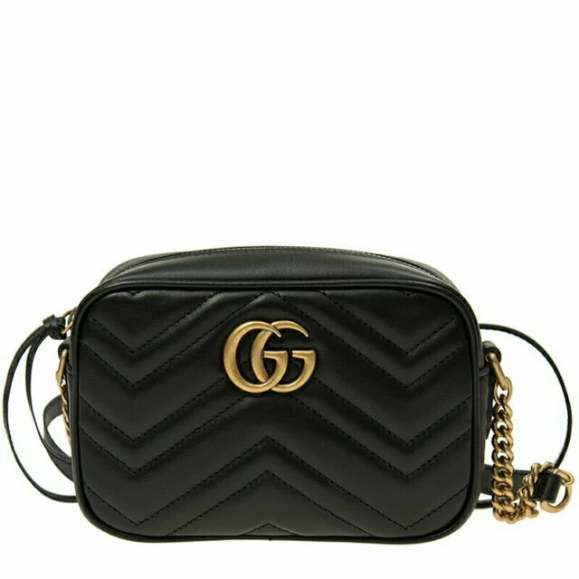 Gucci GG Marmont Brown Interior Matelasse Shoulder Bag Mini Black Leather