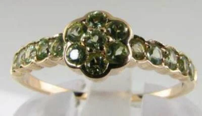LUSH 9K 9K GOLD PERIDOT DAISY CLUSTER VINTAGE ART DECO INS BAND RING FREE RESIZE - Image 1 of 4