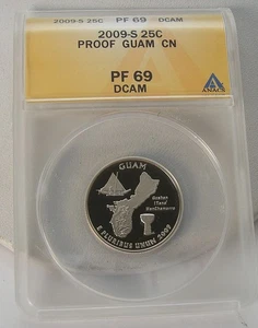 2009 S Guam CN 25 Cent Quarter ANACS PF 69 DCAM Proof Deep Cameo Slabbed - Bild 1 von 2