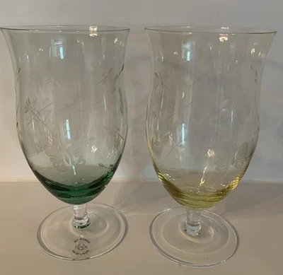 Lenox Butterfly Meadow Etched Iced Tea 18 oz Glasses Set If Two Yellow Green NEW - Image 1 of 4