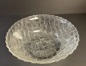 Indiana Glass Weavetex Clear Serving Bowl 3" x 9" Basket Weave Pattern MCM - Picture 1 of 7