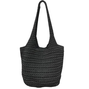 The Sak Los Feliz Black Hand Crocheted Shoulder Hobo Bag Knit Tote Boho - Picture 1 of 6