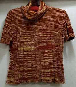 EMANUEL UNGARO 90s Y2K Retro Woven Chenille Turtleneck S/S Sweater Brown Medium - Picture 1 of 5