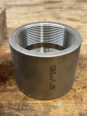 NEW 3" 316 Stainless Steel MB NPT Threaded Coupling, 3-1/4" Long, 3/8” Thick - Image 1 of 4