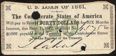 1861 CONFEDERATE STATES $40 INTEREST PAYMENT FOR $1000 BOND - Image 1 of 2