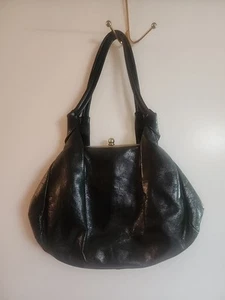 Hobo International Vintage Kiss Lock Black Distressed Leather Shoulder Handbag - Picture 1 of 9