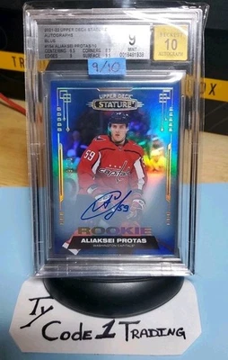 Aliaksei Protas RC BGS 10 /9 2021-22 Upper Deck Stature #154 /10 Blue Autograph  - Image 1 of 4