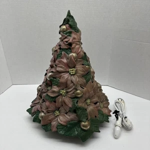 Vtg Atlantic Mold 15" Ceramic Poinsettia Christmas Tree Gold Glitter Pink - Picture 1 of 10