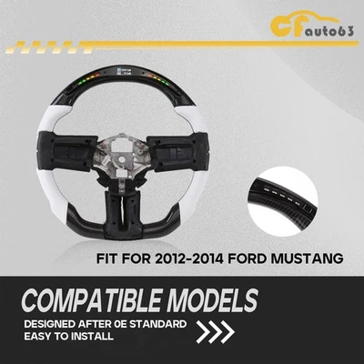 Volante LED de fibra de carbono real cuero blanco para Ford Mustang 2010-2014 Foto 1 de 4