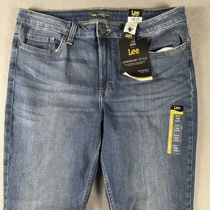 Lee Regular Fit Straight Leg Mid Rise Jeans Womens Size 16 Blue Medium Wash NWT - Picture 1 of 12