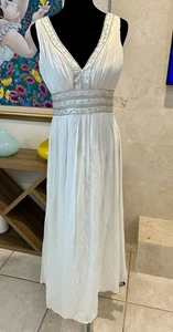 VTG 80s Oleg Cassini White Beaded Empire Waist Gown US 6 8 Dress Silk Formal - Picture 1 of 14
