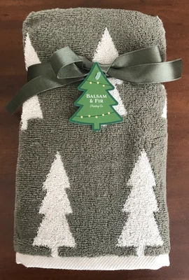 NEW 2 PC SET BALSAM & FIR CHRISTMAS PINE TREE Dark GREEN HAND TOWELS ~HOLIDAY ~ - Image 1 of 4