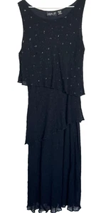 Vestido Midi Lola P. Negro Con Cuentas en Niveles Sin Mangas L | Formal Cóctel Fiesta Rayo - Imagen 1 de 13