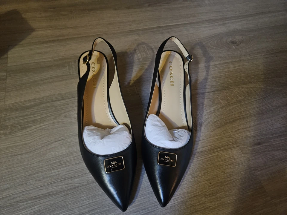 Coach Jillian Slingback Gatito Tacón Cuero Negro Talla 11 Foto 1 de 2