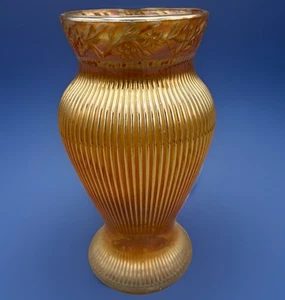 Vintage IMPERIAL Iridescent Marigold PRISM DAISY BAND Carnival Glass Vase - Picture 1 of 11