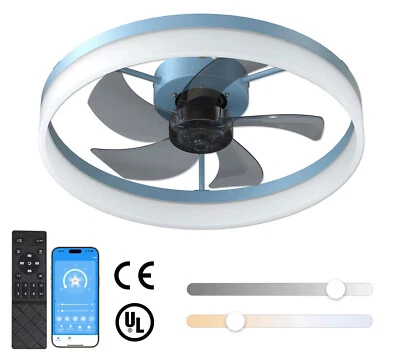 Blue 20" Flush Mount Modern Ceiling Fan Light Kit with Remote Control Dimmable - Image 1 of 4