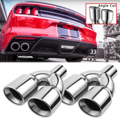 Dual 3.5" Outlet Exhaust Tip 2.5" Inlet Angle Cut For Ford Mustang GT 1995-2019 - Image 1 of 4