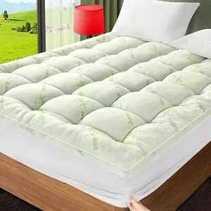 Bamboo Pillow Top Mattress Pad Extra Thick Topper Queen Size Cooling Soft Cover - Picture 1 of 7