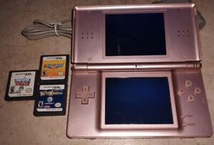 Nintendo DS Lite Metallic Rose Gold Console - Works with Charger and 3 Games