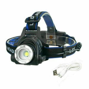 Super Bright LED Zoom Headlamp USB Rechargeable Headlight Head Torch Outdoor - Picture 1 of 14