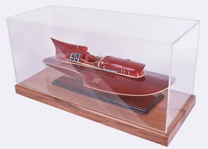 Table Top Model Display Case Wood & Plexiglass Cabinet 28" Runabout Speed Boats - Picture 1 of 12